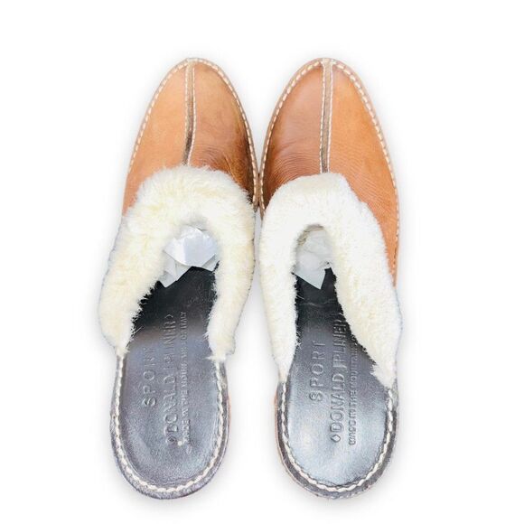 Donald J. Pliner Heels Winter Clogs Tan Leather / Cream Fur Trim Women's 8 N - Picture 11 of 11